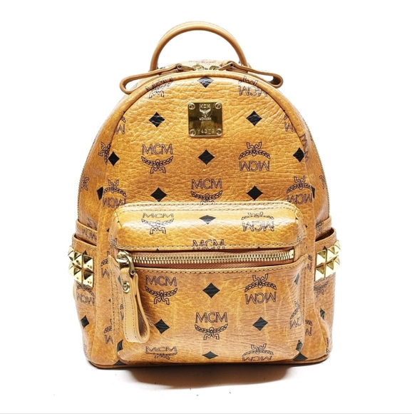 MCM Cognac Mini Backpack with Gold Studs - Picture 1 of 8